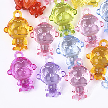 Honeyhandy Transparent Acrylic Pendants, Monkey, Mixed Color, 37x27x19mm, Hole: 3.5mm, about 91pcs/500g