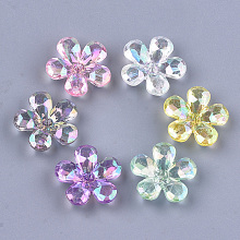 Honeyhandy Transparent Acrylic Bead Caps, AB Color, Faceted, 5-Petal, Flower, Mixed Color, 23x22x7mm, Hole: 1.8mm, about 380pcs/500g