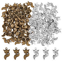 DICOSMETIC 120Pcs 2 Colors Tibetan Style Alloy Pendants, Cadmium Free & Nickel Free & Lead Free, Fox, Antique Bronze & Antique Silver, 23.5x13x4mm, Hole: 2mm, about 60pcs/color