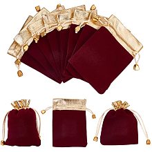 NBEADS 20 Pcs 4.72" Long Velvet Cloth Drawstring Bags with Plastic Beads, Fashion Jewelry Bags Pouches Small Candy Gift Bags for Christmas Party Wedding Favors Bags, Dark Red