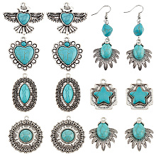 PandaHall Elite 6 Styles Synthetic Turquoise Pendants, 12pcs Tibetan Charms Stones Eagle Square Heart Teardrop Pendants for Earring Necklace Jewelry Making Supplies DIY Crafts Keychain Keyring