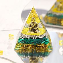 Honeyhandy Orgonite Pyramid Resin Energy Generators, Reiki Synthetic Malachite Chips Inside and Buddha for Home Office Desk Decoration, 50x50x50mm