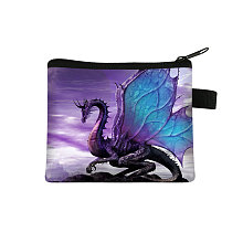 Honeyhandy Dragon Pattern Polyester Wallets with Zipper, Change Purse, Clutch Bag for Women, Medium Purple, 13.5x11cm