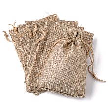 Honeyhandy Polyester Imitation Burlap Packing Pouches Drawstring Bags, Tan, 13.5x9.5cm