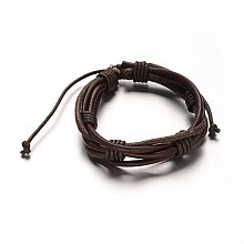 Honeyhandy Adjustable Leather Cord Braided Multi-Strand Bracelets, with Waxed Cord, Coconut Brown, 54mm, 15x19mm