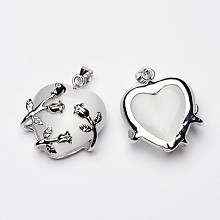 Honeyhandy Valentine Idea for Her Gifts Cat Eye Pendants, with Brass Findings, Heart, Platinum Color, White, 25x21x9mm, Hole: 5x4mm