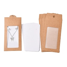 Honeyhandy Paper Boxes, with Necklace & Earring Jewelry Display Cards and Clear PVC Window, Packaging Boxes, Rectangle, BurlyWood, 15.4x6.7x0.1cm, Hole: 8mm, Window: 85x44mm