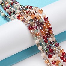 Honeyhandy Glass Beads Strands, Faceted, Rondelle, FireBrick, 3.5x3mm, Hole: 0.7mm, about 119~125pcs/strand, 13.58 inch~14.37 inch(34.5~36.5cm)