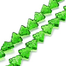 Honeyhandy Transparent Glass Bead Strands, Christmas Trees, Green, 15.5~16x14.5~15x4.5~5mm, Hole: 1mm, about 40pcs/strand, 25.20~25.59(64~65cm)