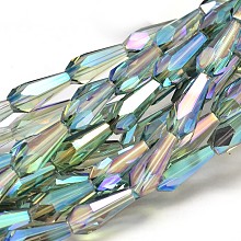 Honeyhandy Full Rainbow Plated Faceted teardrop, Glass Bead Strands, Medium Aquamarine, 18x8mm, Hole: 1mm, about 23pcs/strand, 16.5 inch