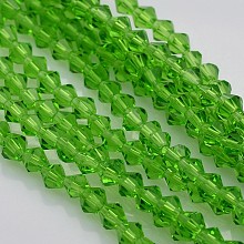 ARRICRAFT Bicone Glass Beads Strands, Faceted, Lime Green, 4x4mm, Hole: 1mm, about 92~96pcs/strand, 13.78~14.37 inch