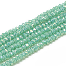 ARRICRAFT Electroplate Opaque Solid Color Glass Beads Strands, Faceted, Rondelle, Turquoise, 2.5x1.5mm, Hole: 0.8mm, about 200pcs/strand, 12.2 inches