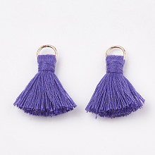 Honeyhandy Polycotton(Polyester Cotton) Tassel Pendant Decorations, with Iron Findings, Light Gold, Medium Purple, 20~30x7~8mm, Hole: 5mm