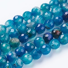 Honeyhandy Natural Agate Beads Strands, Faceted, Dyed, Round, Royal Blue, 8mm, Hole: 1mm, about 48pcs/strand, 15 inch