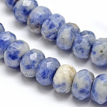 Honeyhandy Faceted Natural Blue Spot Jasper Rondelle Beads Strands, 8x5mm, Hole: 1mm, about 76pcs/strand, 15.2 inch