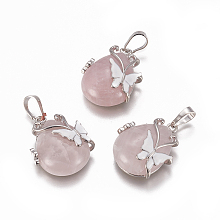 Honeyhandy Natural Rose Quartz Pendants, with Real 18K Gold Plated Eco-Friendly Copper Wire, Nuggets, 24.5~32x7.5~13x7~10mm, Hole: 3mm