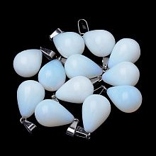 Honeyhandy Teardrop Opalite Pendants, with Platinum Plated Brass Findings, 21~24x12~14mm, Hole: 2x7mm