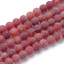 Honeyhandy Natural & Dyed Crackle Agate Bead Strands, Frosted Style, Round, Dark Red, 6mm, Hole: 1mm, about 63pcs/strand, 15.5 inch