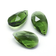 Honeyhandy Faceted Glass Pendants, Teardrop, Light Green, 22x13x8.5mm, Hole: 1mm