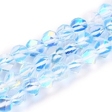 Electroplate Transparent K9 Glass Beads Strands, Faceted, Twisted Round, Deep Sky Blue, 8mm, Hole: 1mm; about 50pcs/strand, 13.78 inches(35cm)