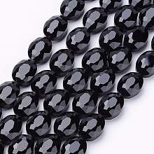 Honeyhandy Black Faceted Oval Glass Bead Strands, Crystal Bead Strands, 16x12~13x7mm, Hole: 1mm, 20pcs/strand, 12.5 inch