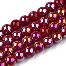 Honeyhandy Electroplate Opaque Glass Beads Strands, AB Color Plated, Round, Dark Red, 6~6.5mm, Hole: 1.4mm, about 67~70pcs/strand, 14.76 inch~15.16 inch(37.5~38.5cm)