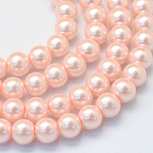 Baking Painted Pearlized Glass Pearl Round Bead Strands, PeachPuff, 6~7mm, Hole: 1mm; about 145pcs/strand, 31.4 inches