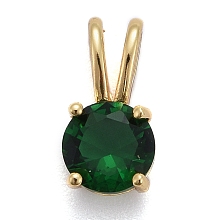 Honeyhandy Brass Micro Pave Cubic Zirconia Pendants, Real 18K Gold Plated, Long-Lasting Plated, Flat Round, Dark Green, 13.5x7x5mm, Hole: 6x2mm