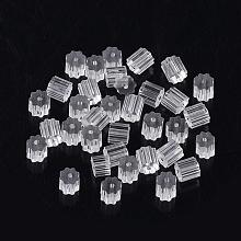 Honeyhandy Plastic Ear Nuts, Earring Backs, Clear, 3x3x3mm, Hole: 0.5mm, about 492pcs/10g