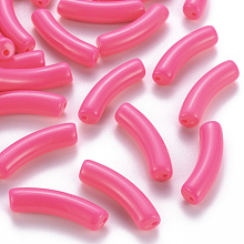 Honeyhandy Opaque Acrylic Beads, Curved Tube, Hot Pink, 32x9.5x8mm, Hole: 1.8mm