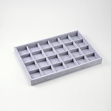 Honeyhandy Rectangle Wood Presentation Boxes, with Velours, 24 Compartments, Light Steel Blue, 24x35.5x3cm