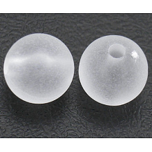 Honeyhandy Transparent Acrylic Round Beads, White, Frosted, about 10mm in diameter, hole: 2mm