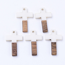 Honeyhandy Resin & Walnut Wood Pendants, Cross, Creamy White, 26x16x3mm, Hole: 1.8mm