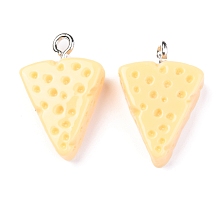 Honeyhandy Resin Pendants, with Platinum Iron Peg Bail, Imitation Food, Cheese, Navajo White, 20x13.5x5mm, Hole: 2mm