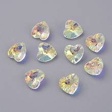 Honeyhandy Faceted Glass Charms, Heart, Clear AB, 14x14x7.5mm, Hole: 1.4mm