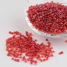 Honeyhandy Round Glass Seed Beads, Trans. Colours Lustered, Red, Size: about 3mm in diameter, hole: 1mm, about 1097pcs/50g