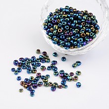 Honeyhandy 6/0 Electroplated Iris Round Glass Seed Beads, Colorful, 4mm, Hole: 1mm, about 495pcs/50g