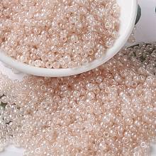 MIYUKI Round Rocailles Beads, Japanese Seed Beads, 8/0, (RR3505) Transparent Pale Peach Luster, 3mm, Hole: 1mm, about 422~455pcs/10g