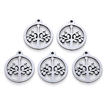 Honeyhandy 304 Stainless Steel Pendants, Laser Cut, Round Ring with Tree, Stainless Steel Color, 17x15x1mm, Hole: 1.2mm