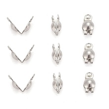 Honeyhandy Stainless Steel Bead Tips, Calotte Ends, Clamshell Knot Cover, Stainless Steel Color, 6x3mm, Hole: 1mm