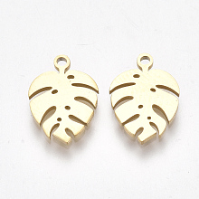 Honeyhandy Ion Plating(IP) 304 Stainless Steel Charms, Tropical Leaf Charms, Monstera Leaf, Golden, 13x9x1mm, Hole: 1mm