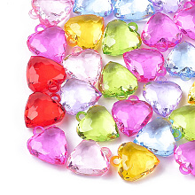 Honeyhandy Transparent Acrylic Pendants, Faceted, Heart, Mixed Color, 24x21x10mm, Hole: 3mm