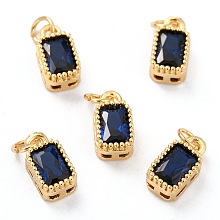 Honeyhandy Real 18K Gold Plated Brass Inlaid Cubic Zirconia Charms, with Jump Ring, Long-Lasting Plated, Rectangle, Dark Blue, 9.5x5x3.5mm, Jump Ring: 4x0.5mm, 2.5mm Inner Diameter