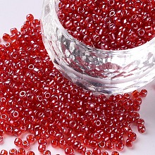 Honeyhandy Glass Seed Beads, Trans. Colours Lustered, Round, Red, 2mm, Hole: 1mm, 6666pcs/100g