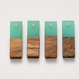 Honeyhandy Transparent Resin & Walnut Wood Pendants, Waxed, Rectangle, Turquoise, 20x6.5x3~4mm, Hole: 1.8mm