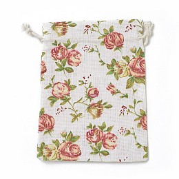 Honeyhandy Burlap Packing Pouches, Drawstring Bags, Rectangle with Rose Pattern, Colorful, 17.7~18x13.1~13.3cm