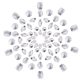 PandaHall Elite 70 Pcs Acrylic Sew on Rhinestone Faceted Flatback Crystal Buttons Gems 7 Styles for Clothing Wedding Dress Decoration Clear