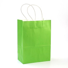 Honeyhandy Pure Color Kraft Paper Bags, Gift Bags, Shopping Bags, with Paper Twine Handles, Rectangle, Lawn Green, 15x11x6cm