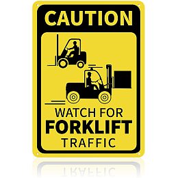 GLOBLELAND Caution Watch for Forklift Traffic Sign, 14x10 inches 35 Mil Aluminum Warning Sign, UV Protected and Waterproof