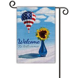 GLOBLELAND 12 x 18 Inch Hot Air Balloon Welcome Garden Flag Vertical Double Sided White Cloud Blue Sky Sunflower Garden Flag for Rustic Farmhouse Lawn House Outdoor Decoration, Blue